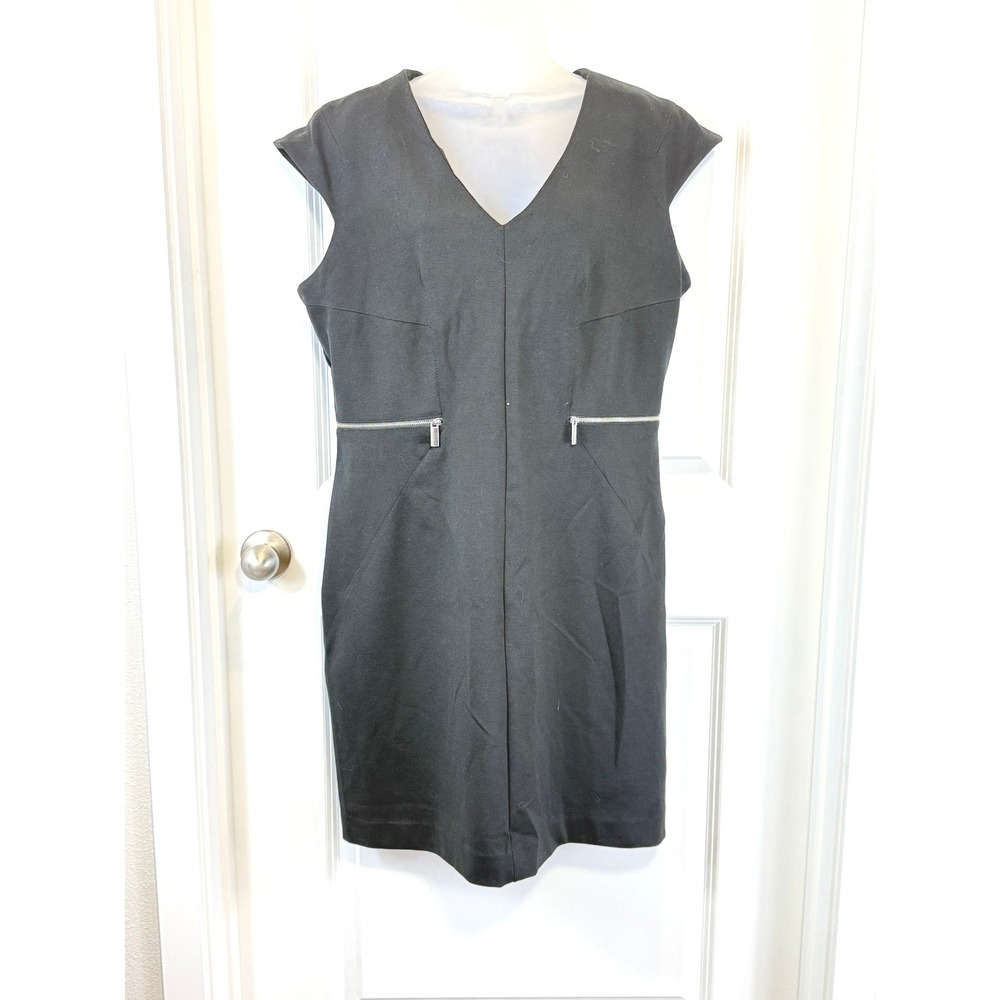 New York Company Stretch Black Cap Sleeve V Neck Dress XL Career Workwear Modern